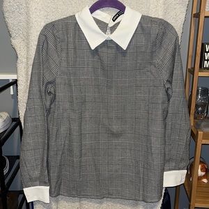 Houndstooth Shein collared work blouse, size M. No tags but never worn.